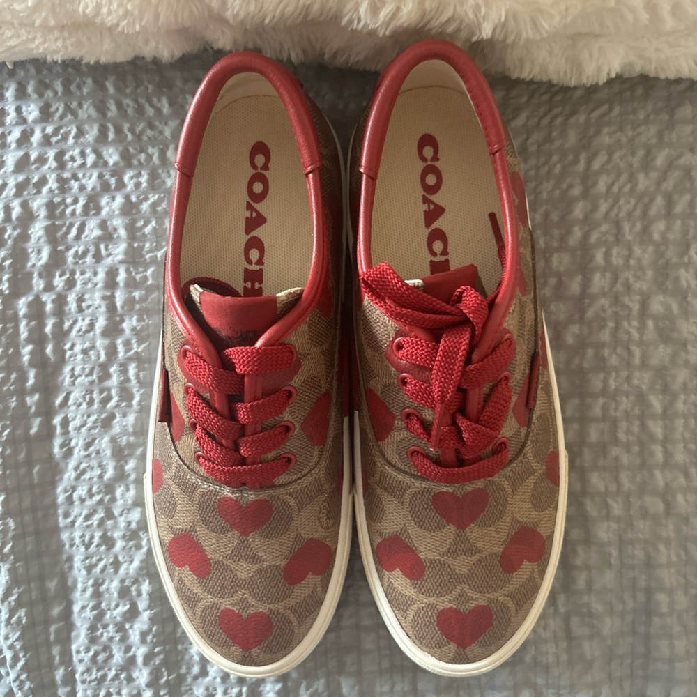 Coach Tan and Red Heart Sneakers